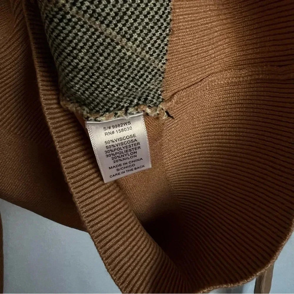 Argyle Pattern Crewneck Sweater Long Sleeve Khaki Brown Multicolor Long Sleeve - Picture 6 of 6